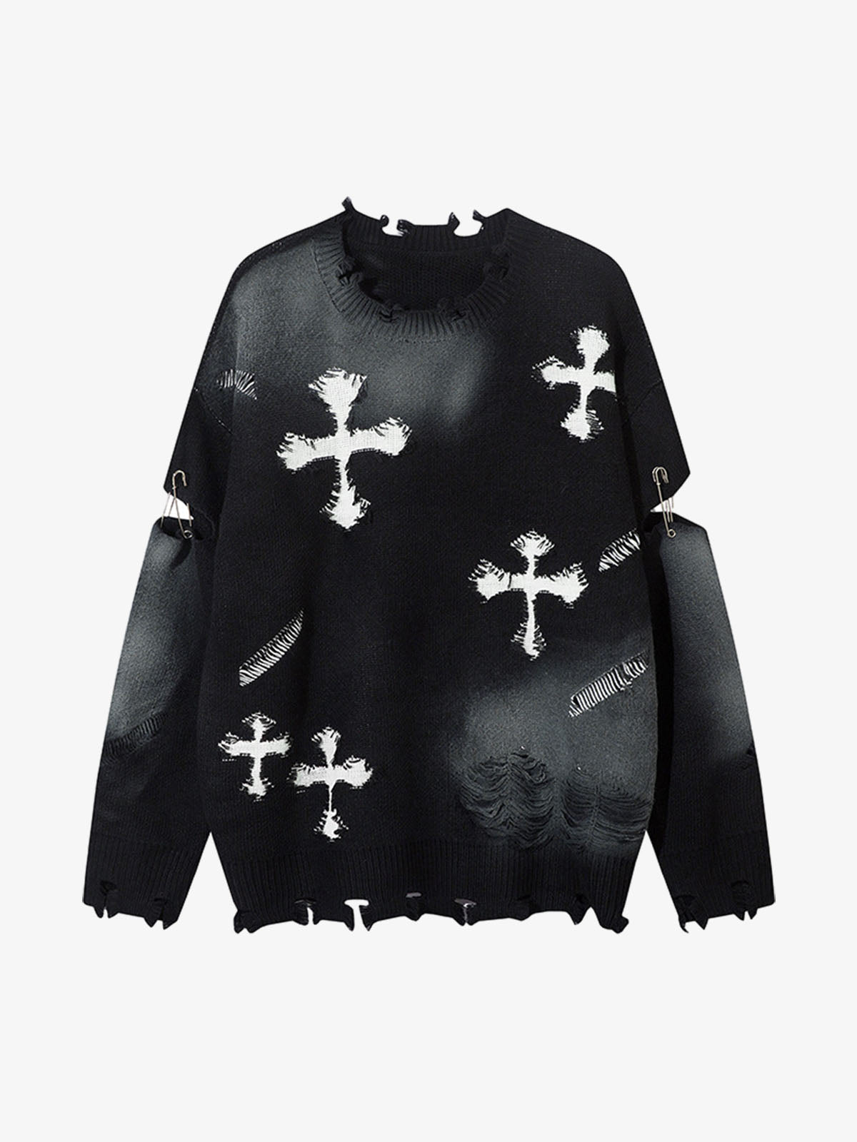 Vintage Spray-Painted Cross Hole Knit Sweater
