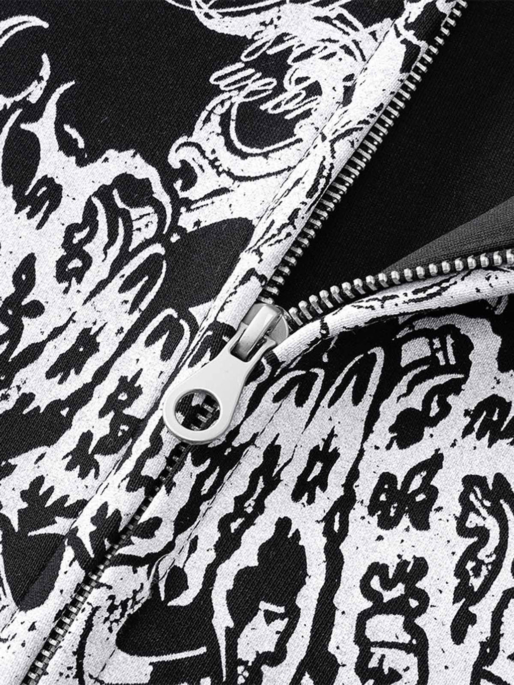 Street Wasteland Washed Cross Print Zip Up Hoodie - 2561