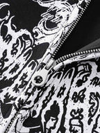 Street Wasteland Washed Cross Print Zip Up Hoodie - 2561