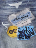 Washed Graffiti Patchwork Print Jeans
