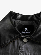 Clean Cut Leather Contrast Collar Pocket Jacket