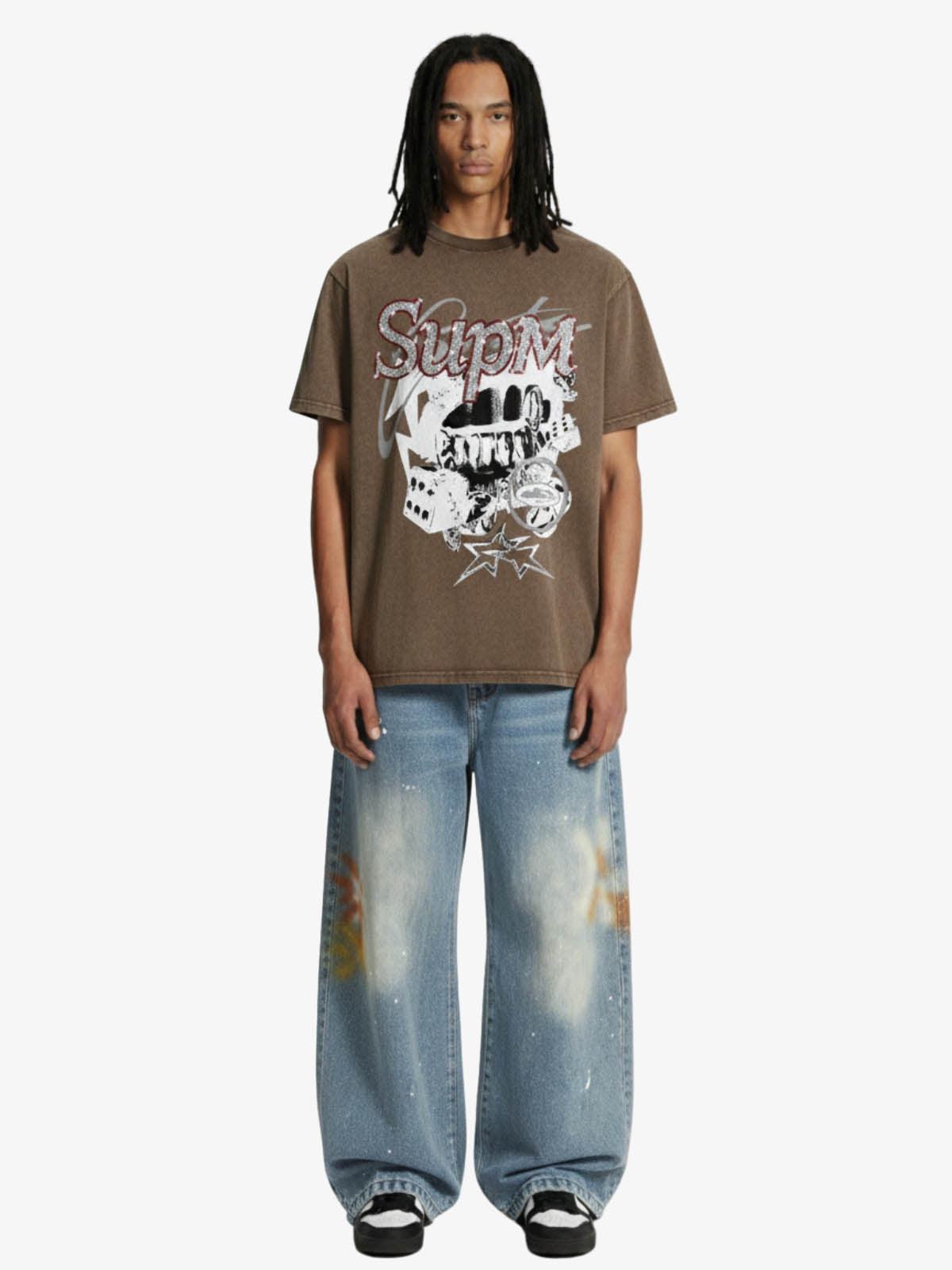 Washed Rhinestone Letter Graphic T-Shirt