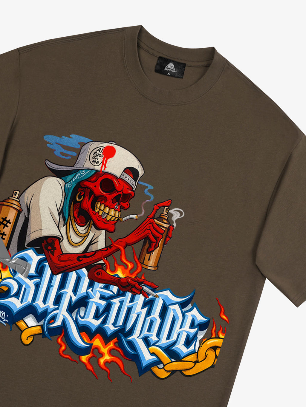 Street Skull Graffiti Artist Flame Flower Font T-Shirt