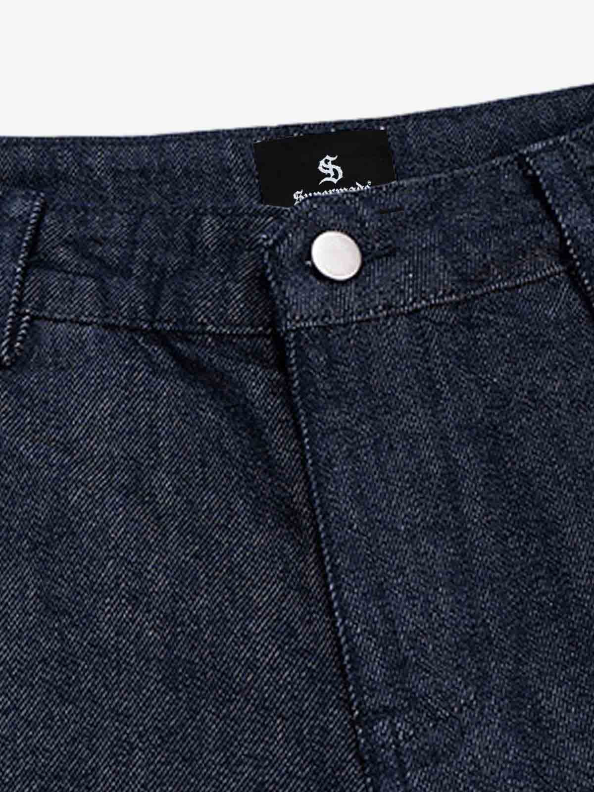 Pleated Panel Patchwork Denim Shorts