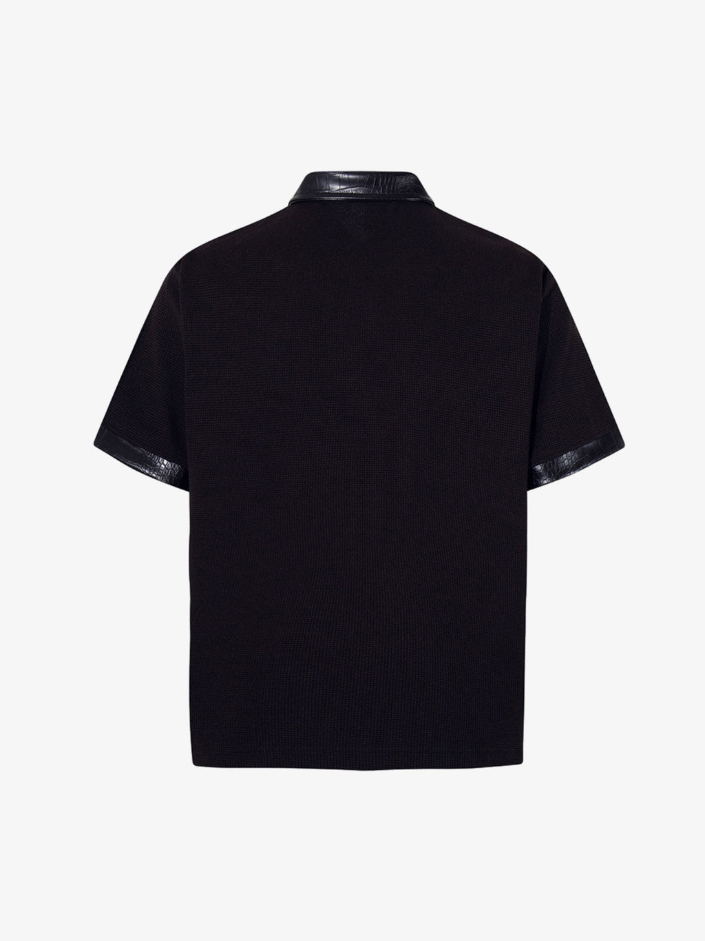 Gothic Text Print Leather Patchwork Polo T-Shirt