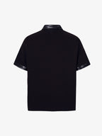 Gothic Text Print Leather Patchwork Polo T-Shirt