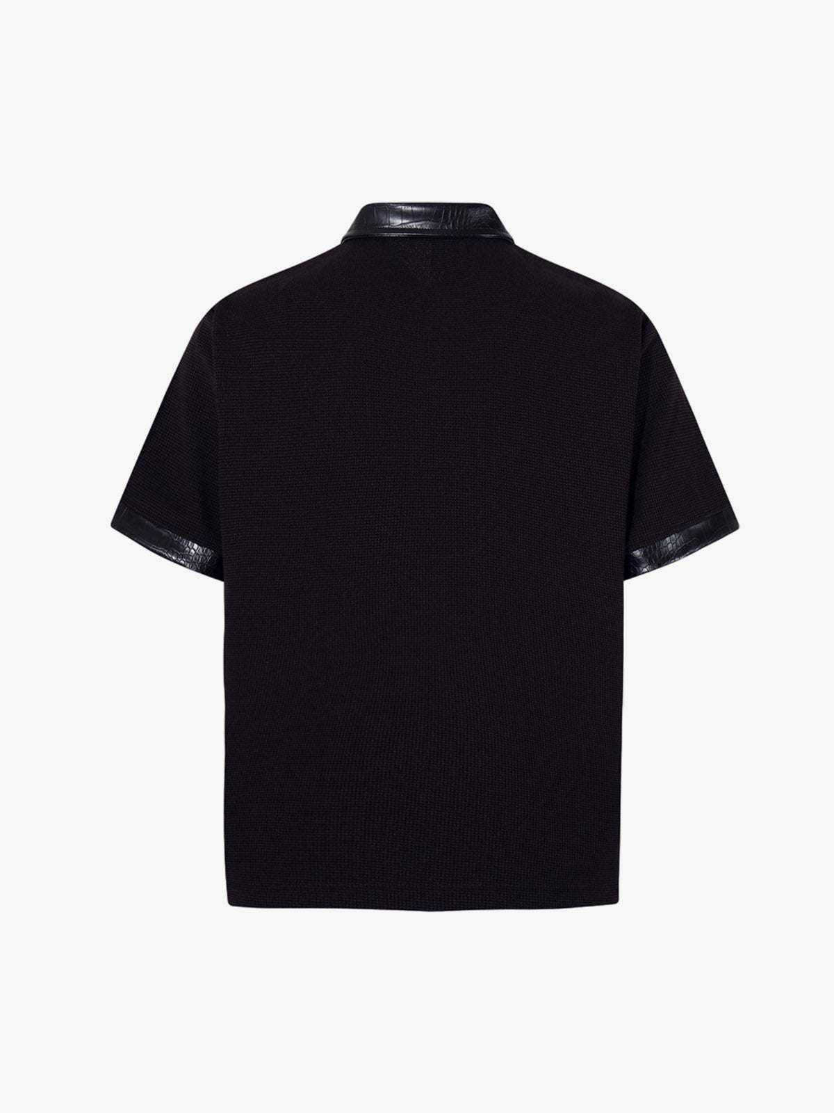 Gothic Text Print Leather Patchwork Polo T-Shirt