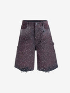 Gradient Rhinestone Embellished Denim Jorts