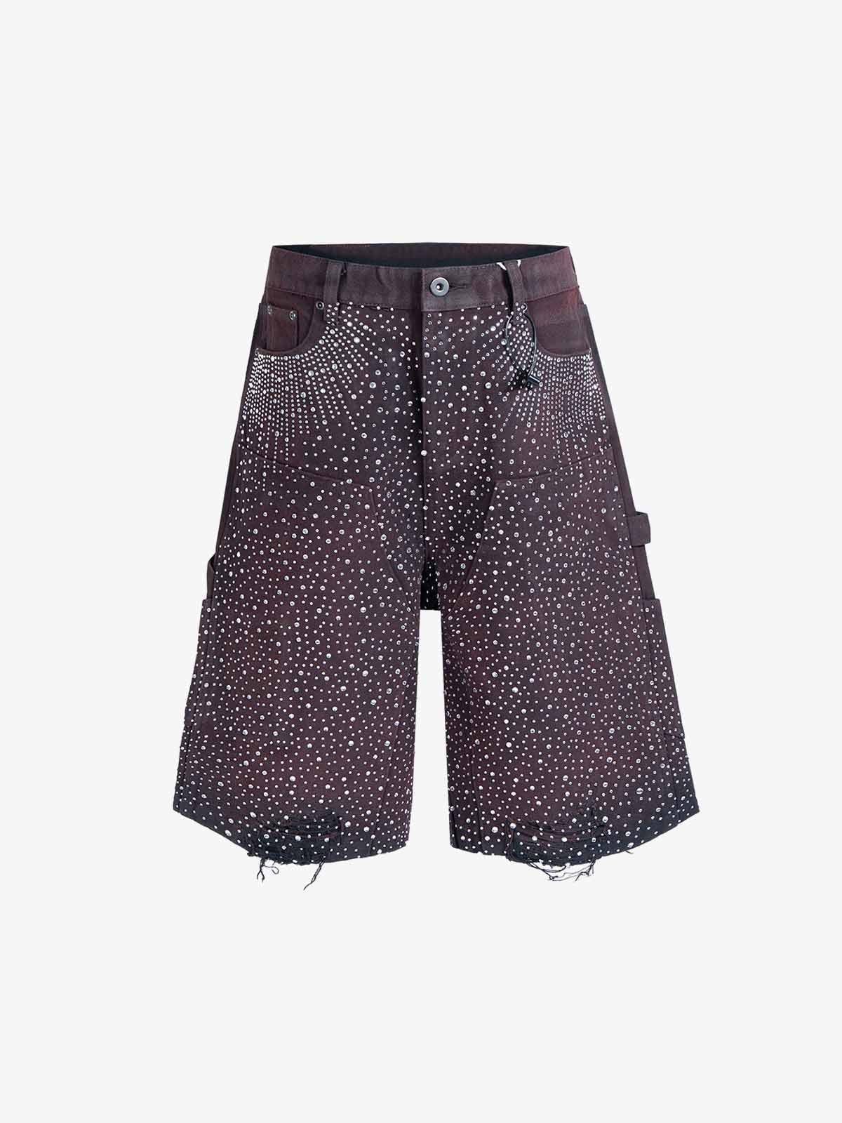 Gradient Rhinestone Embellished Denim Jorts