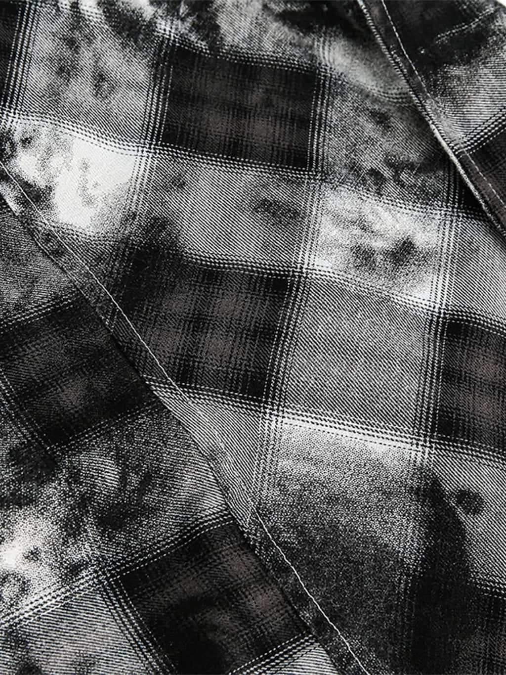 Vintage Wash Plaid Spray Dye Raw Hem Shirt