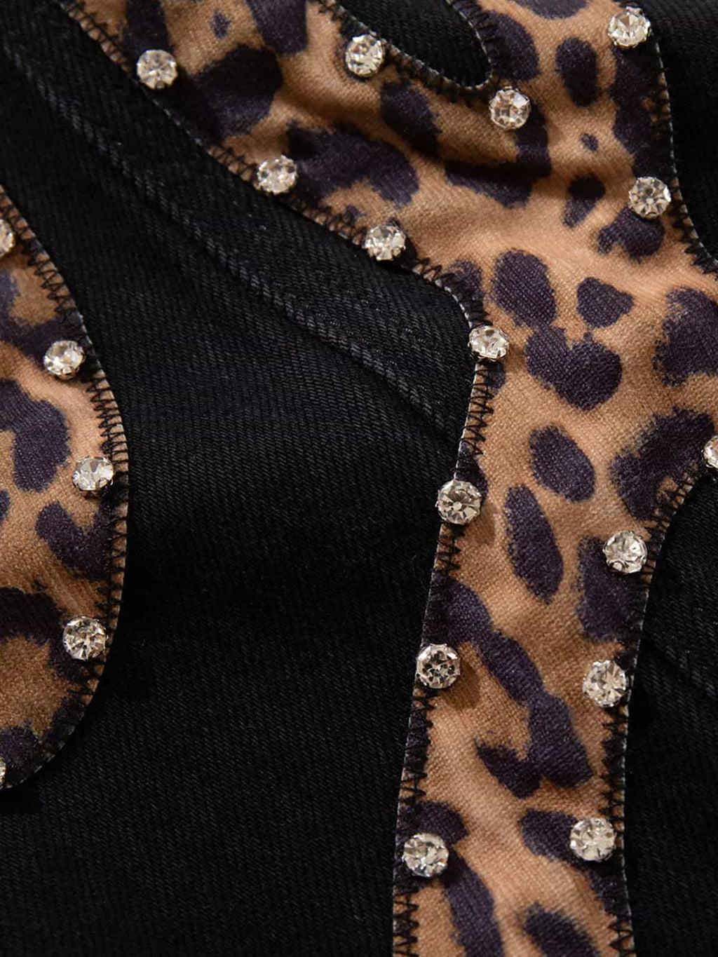 Retro Rhinestone Leopard Patch Music Note Straight Jeans
