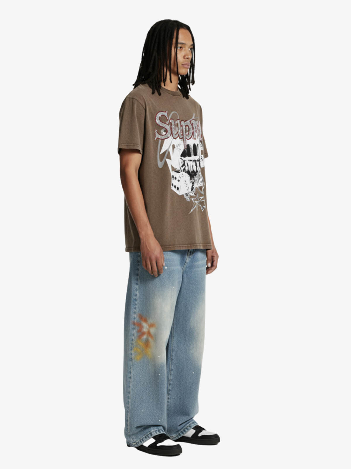 Washed Rhinestone Letter Graphic T-Shirt