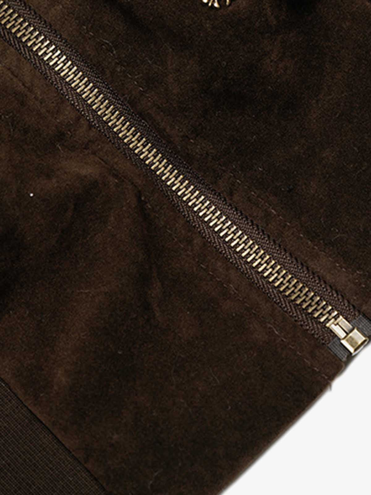 Utility Faux Shearling Collar Suede Look Zip Up Jacket