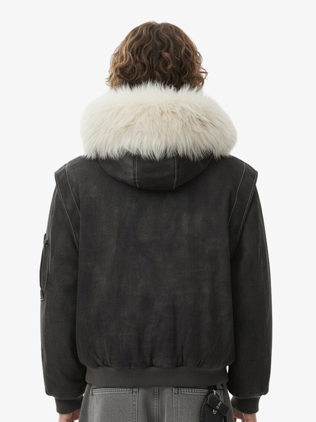 Washed Patchwork Contrast Bomber Jacket