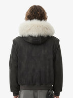 Washed Patchwork Contrast Bomber Jacket