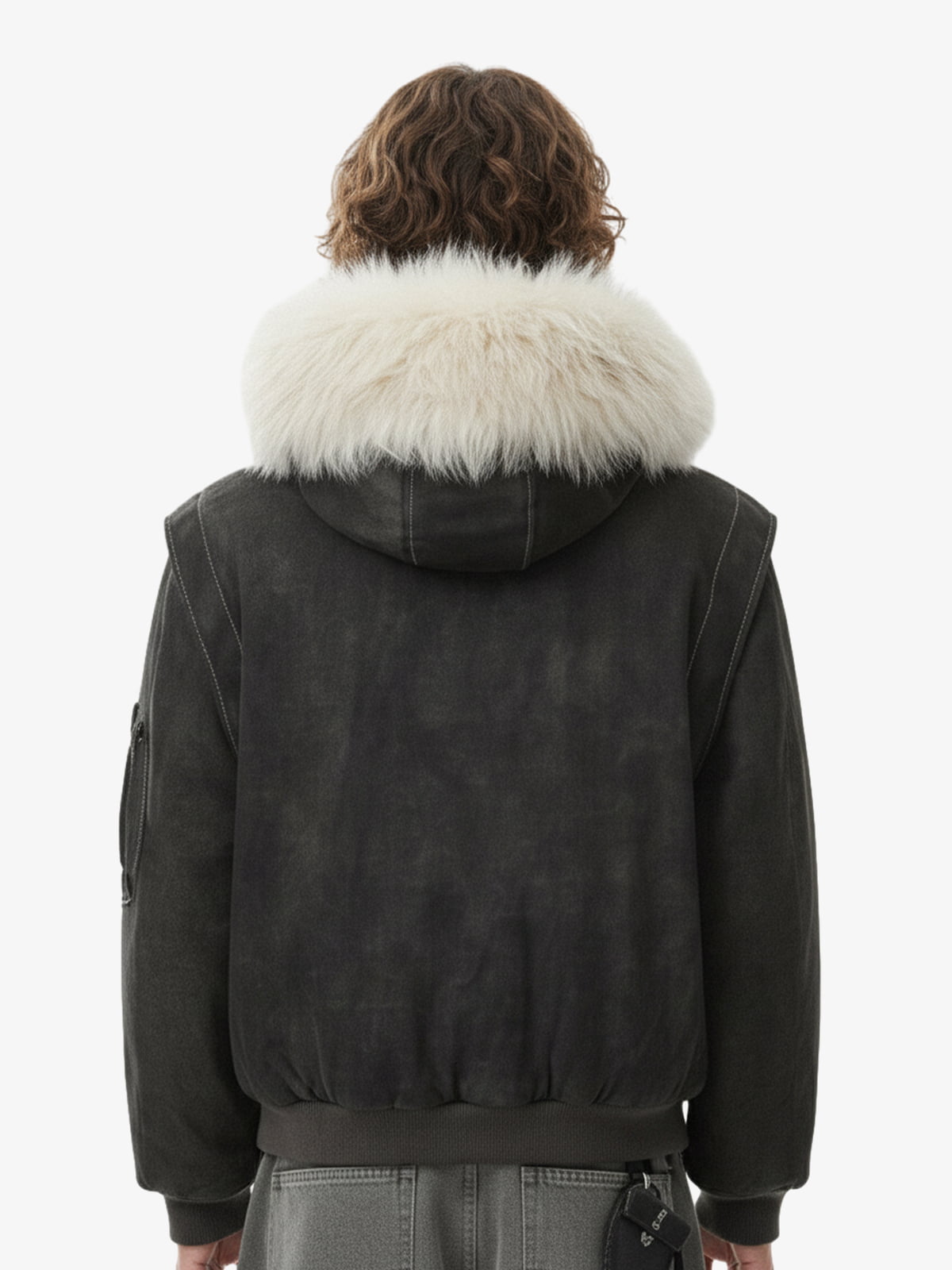 Washed Patchwork Contrast Bomber Jacket