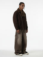 Street Punk Oblique Zipper Lambswool Collar Quilted Jacket