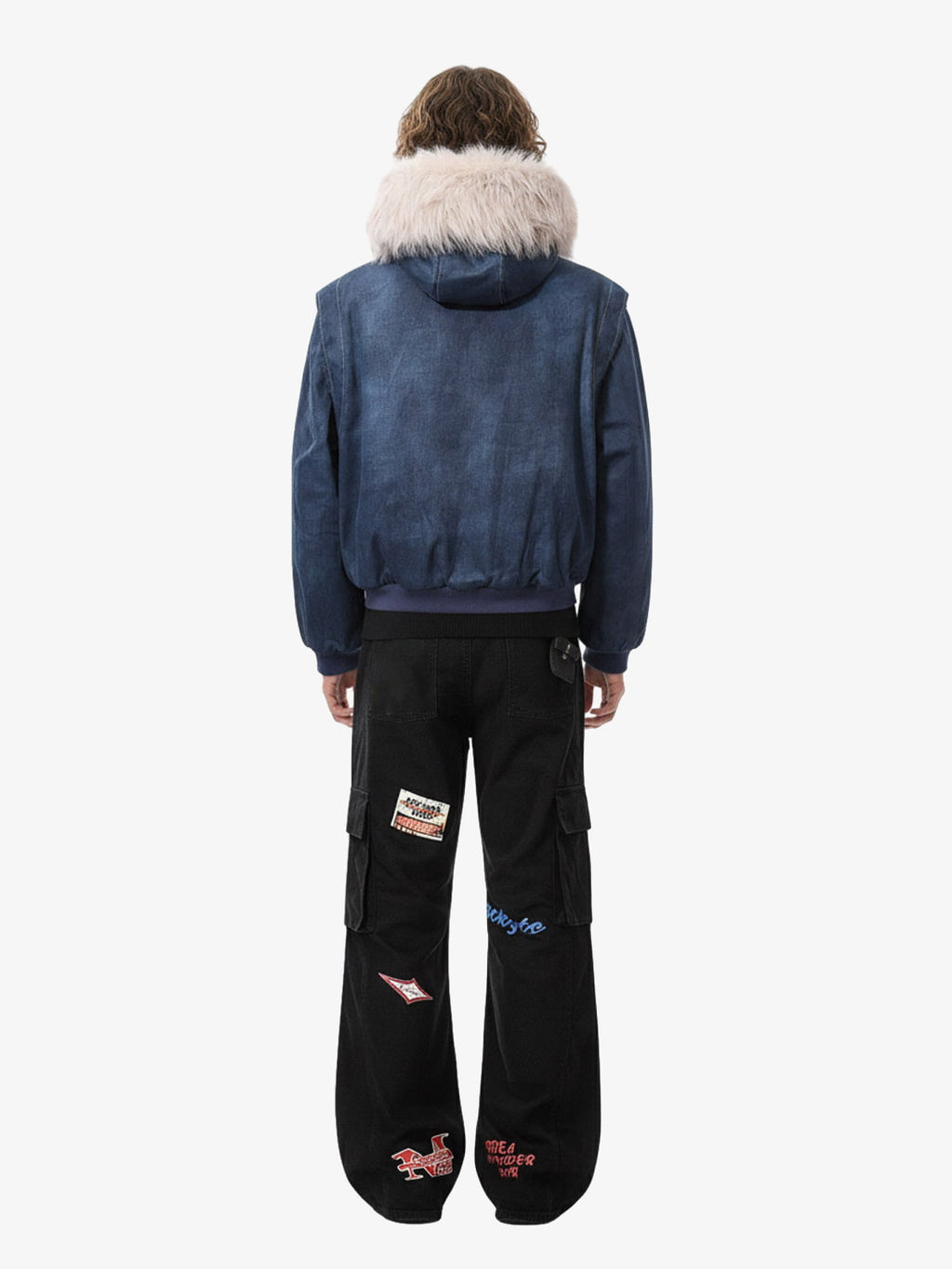 Washed Patchwork Contrast Bomber Jacket