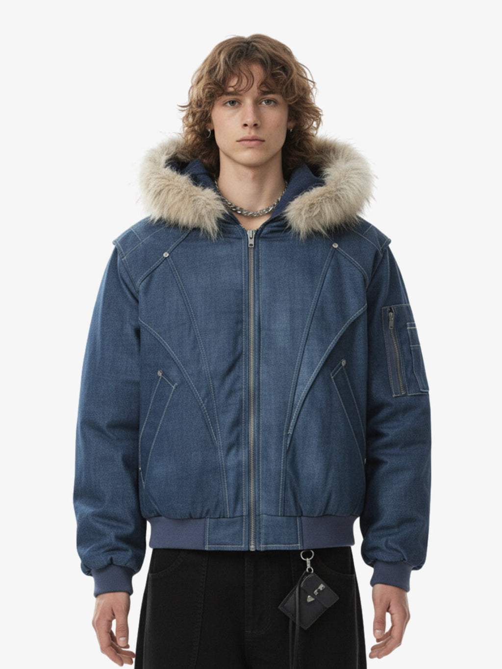 Washed Patchwork Contrast Bomber Jacket