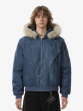 Washed Patchwork Contrast Bomber Jacket
