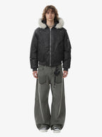 Washed Patchwork Contrast Bomber Jacket
