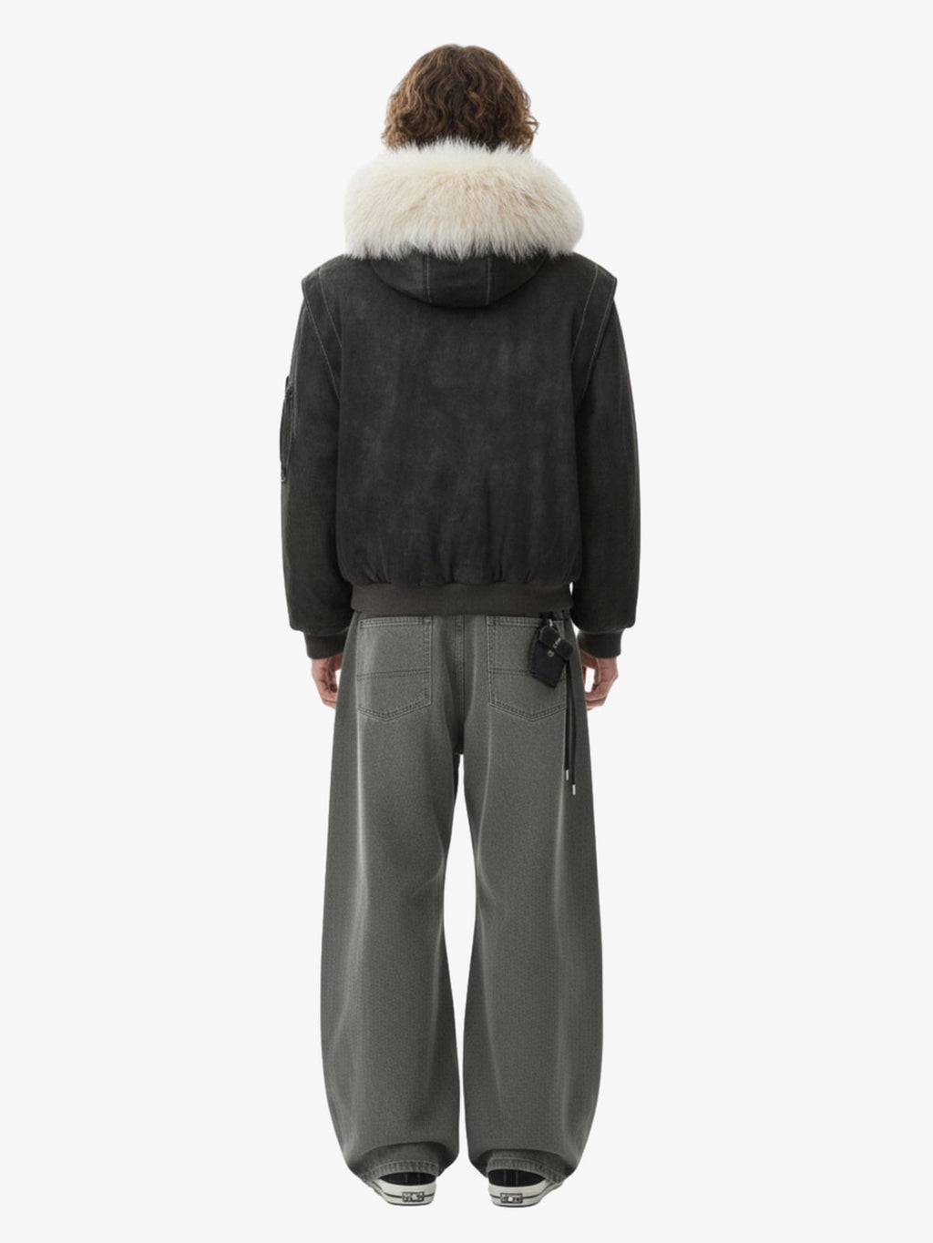 Washed Patchwork Contrast Bomber Jacket