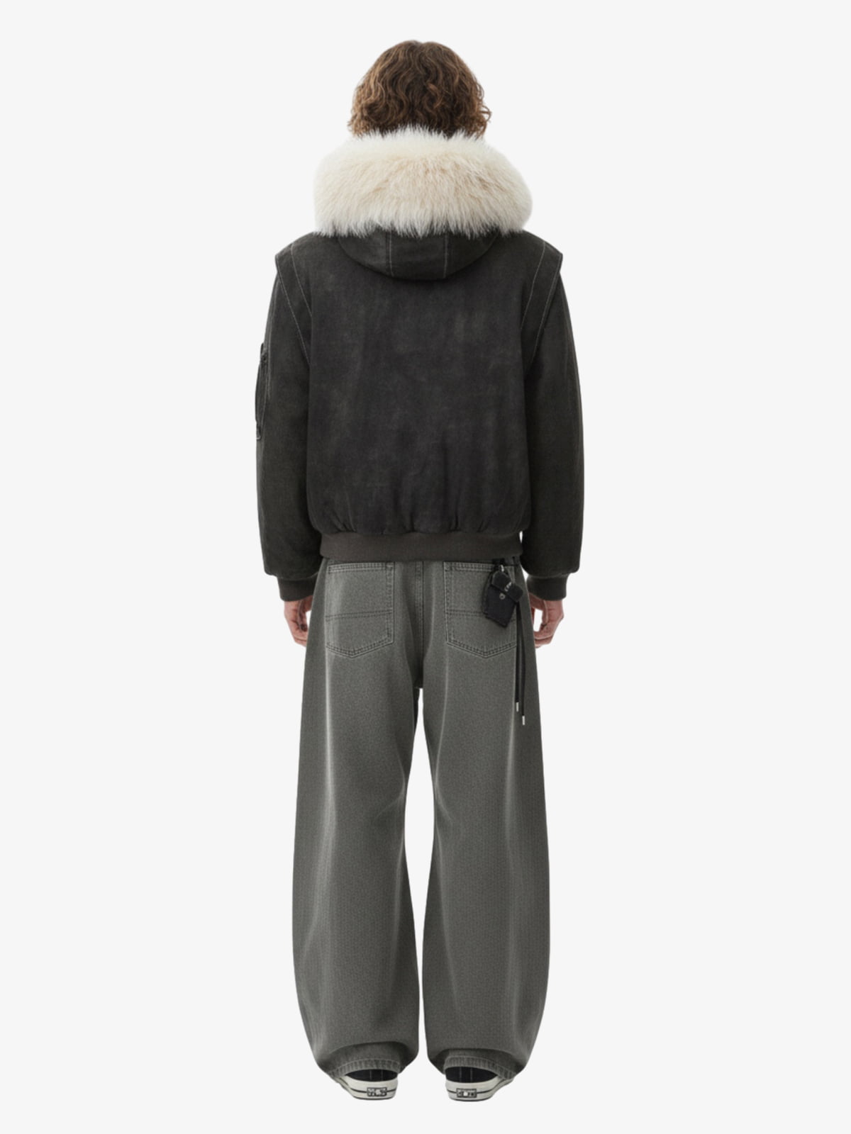 Washed Patchwork Contrast Bomber Jacket