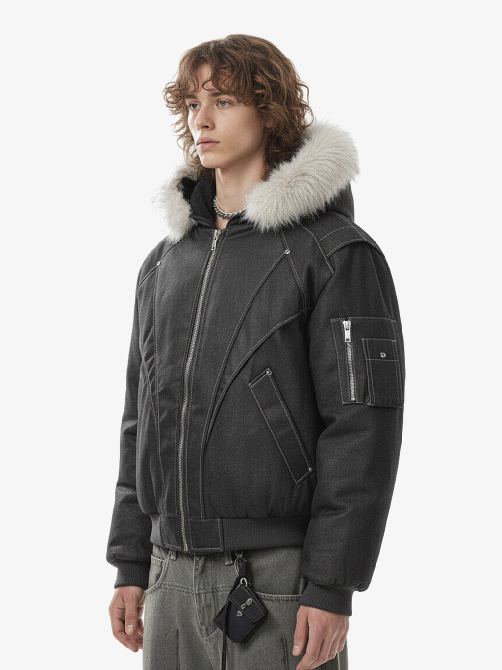 Washed Patchwork Contrast Bomber Jacket