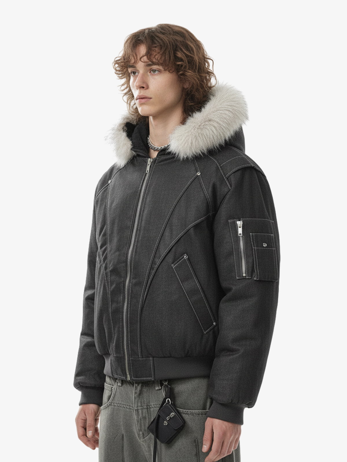 Washed Patchwork Contrast Bomber Jacket