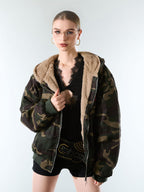 Embroidered Detachable Fur Hooded Jacket - 2546