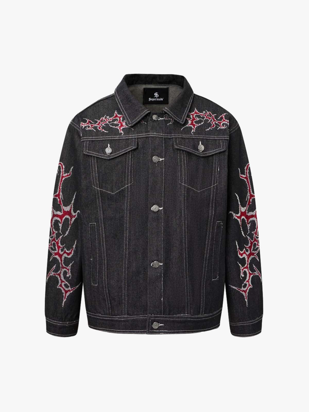 Rhinestone Thorn Graphic Denim Jacket