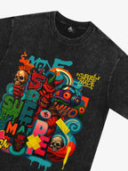 Trendy Multicolor Graffiti Skull Graphic T-Shirt