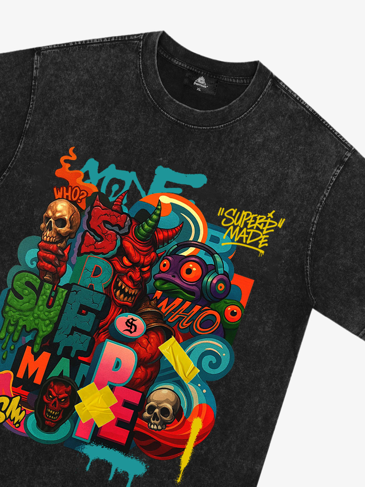 Trendy Multicolor Graffiti Skull Graphic T-Shirt