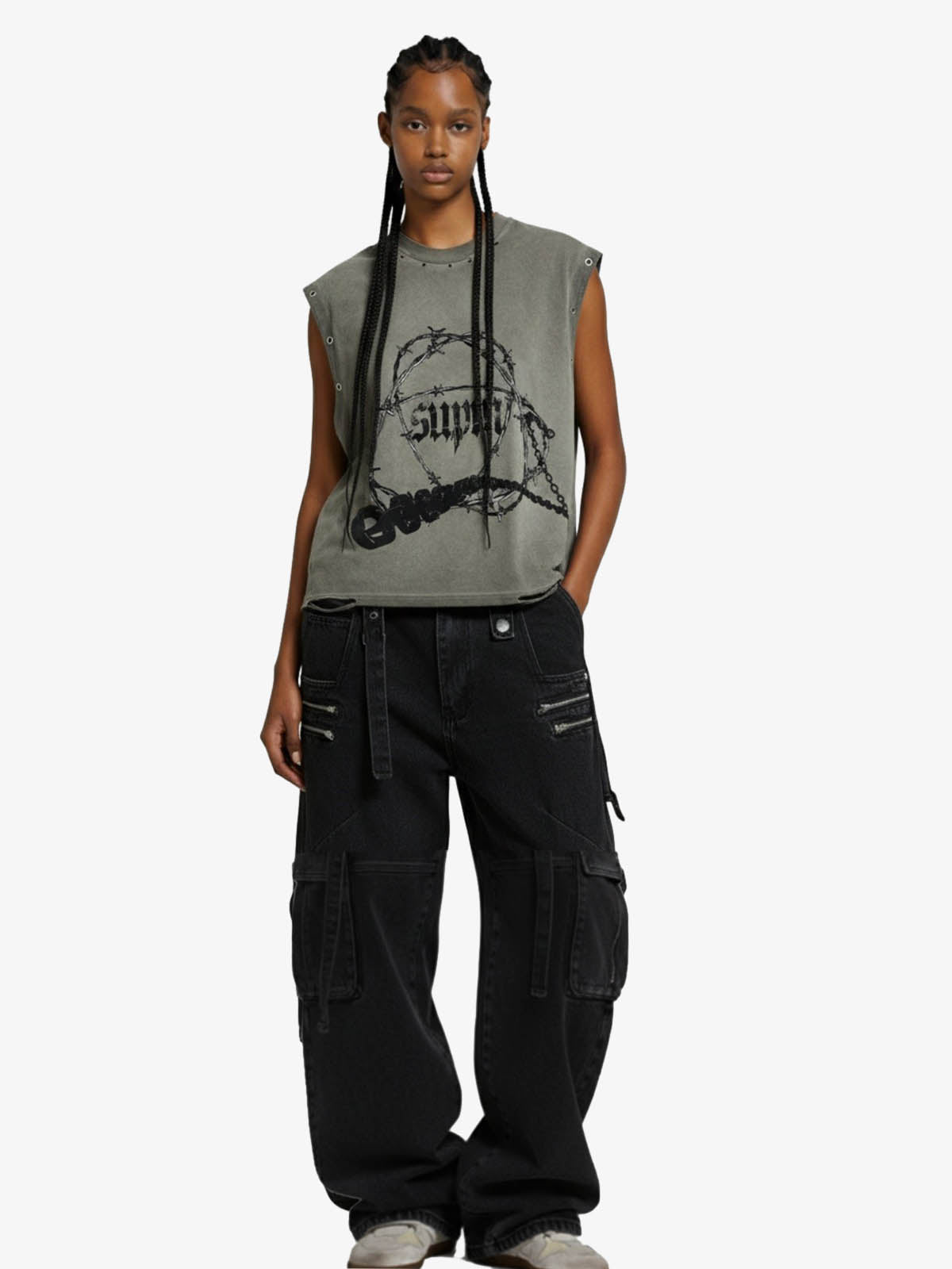 Barbed Wire Chain Graphic Sleeveless Vest