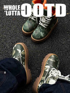 Camo Print Lace Up Chunky Ankle Boots - 2597