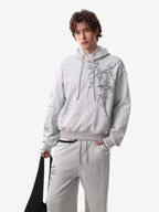 Floral Line Art Studded Pocket Hoodie