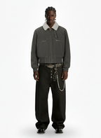 Utility Faux Shearling Collar Suede Look Zip Up Jacket