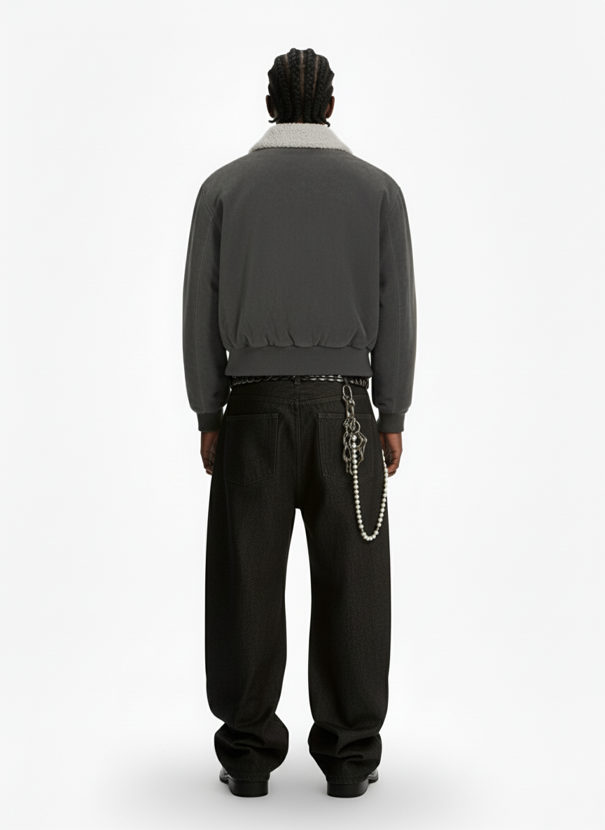 Utility Faux Shearling Collar Suede Look Zip Up Jacket
