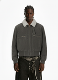 Utility Faux Shearling Collar Suede Look Zip Up Jacket