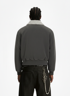 Utility Faux Shearling Collar Suede Look Zip Up Jacket