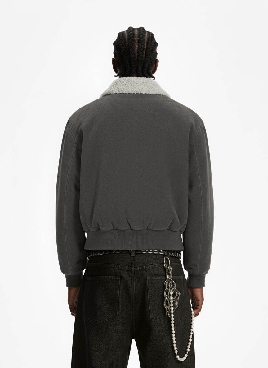 Utility Faux Shearling Collar Suede Look Zip Up Jacket