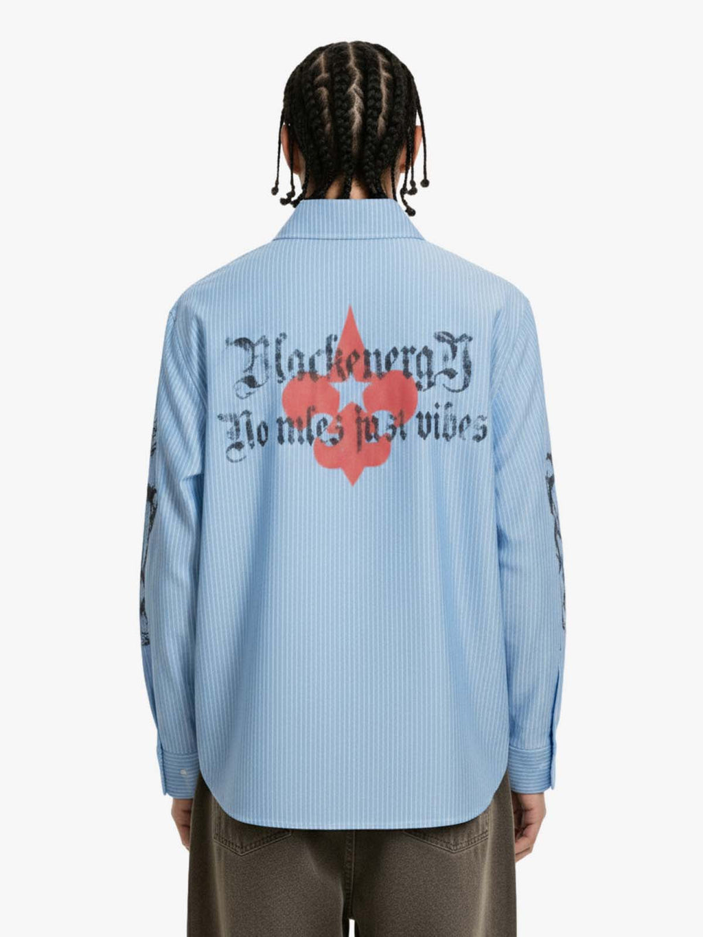 Gothic Embroidered Pinstripe Button-Up Shirt