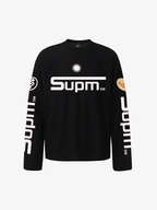 Textured Waffle SUPM Letter Graphic Long Sleeve T-Shirt - 2600