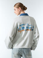 Original Denim Lapel Patchwork Sweatshirt
