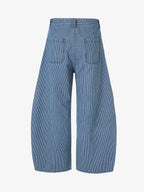 Retro Striped Colorblock Barrel Jeans