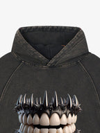 Dark Monster Teeth Graphic Cropped Hoodie