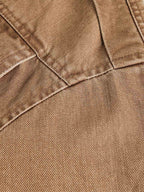 Leather Contrast Fold-Over Collar Multi Pocket Jacket