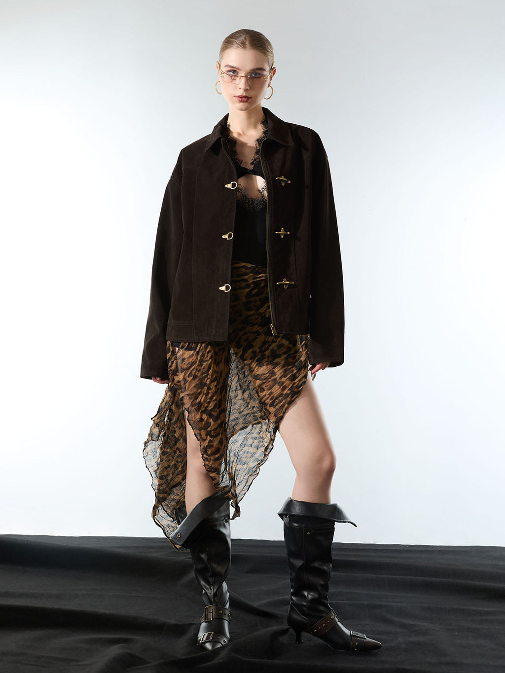 Retro Unique Metal Button Suede Lapel Bomber Jacket - 2538