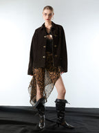 Retro Unique Metal Button Suede Lapel Bomber Jacket - 2538