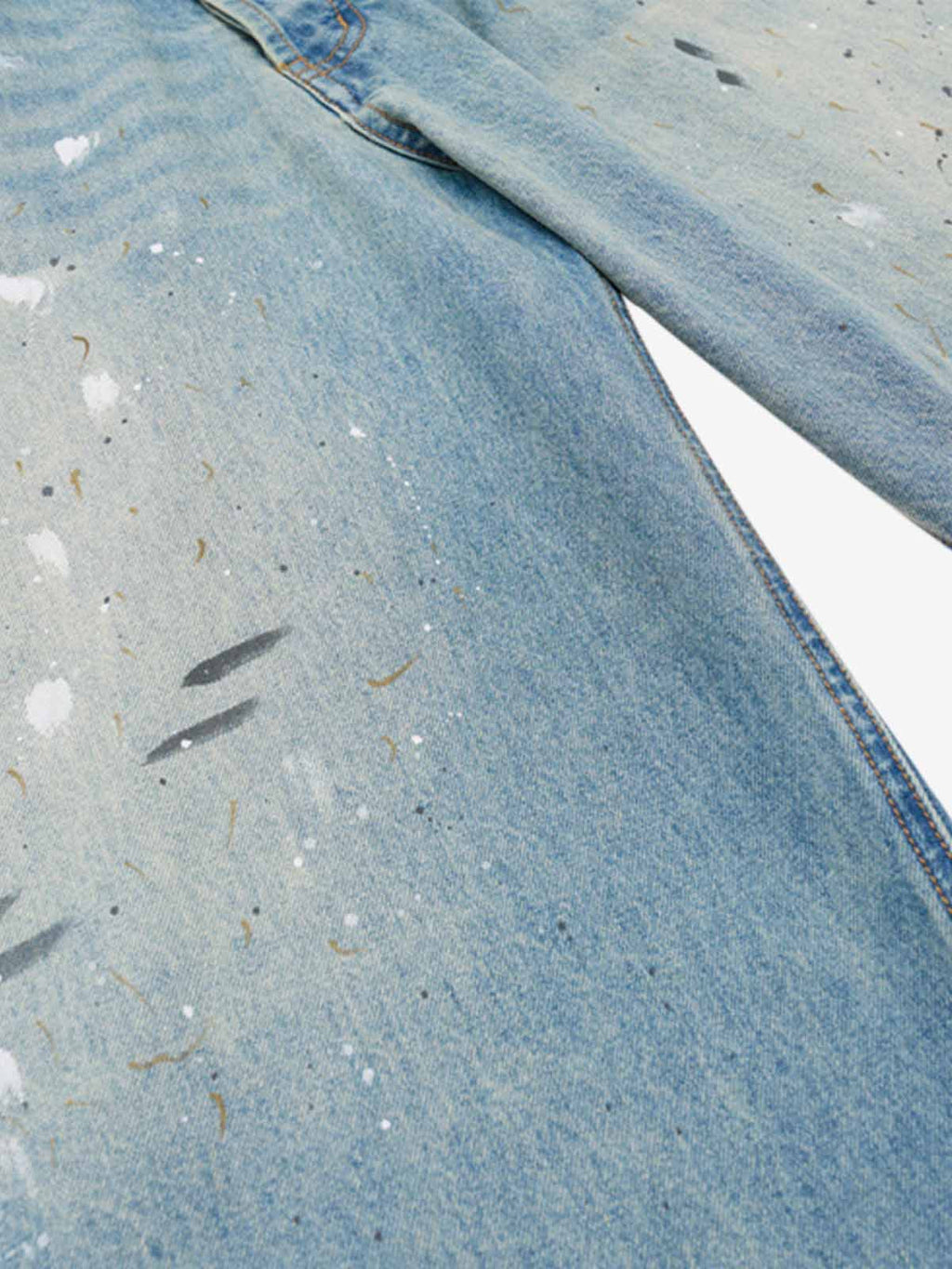 Washed Distressed Ink-Splashed Denim Shorts